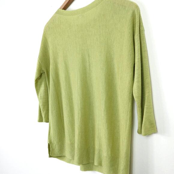 J Jill Size XS Linen Blend 1/2 Sleeve Ribbed Knit Top Chartreuse Green - Picture 6 of 8